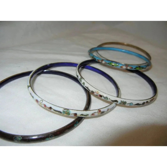 Vintage Cloisonné Enamel Bangle and Mother of Pearl Bracelets Set -five jewelry - Picture 3 of 8